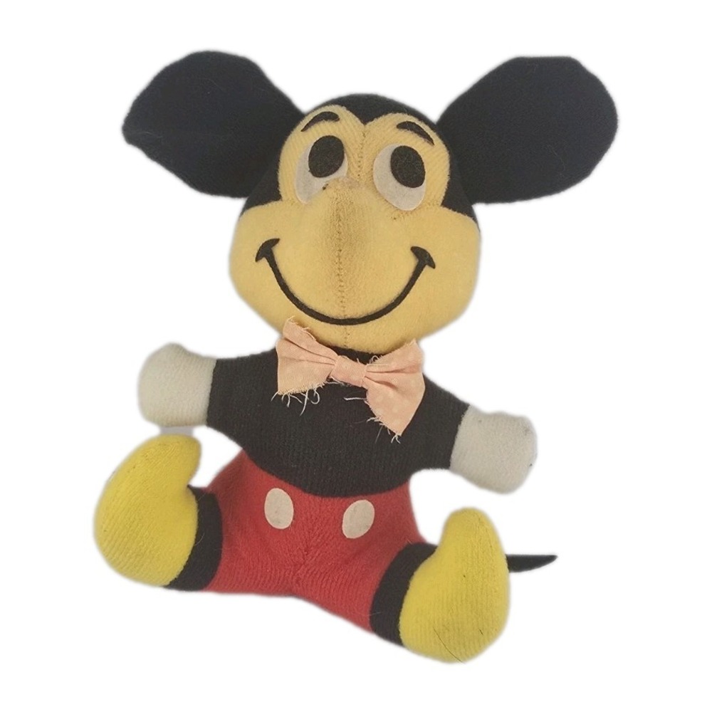 VTG Mickey Mouse Plush Walt Disney Productions SZ S Stuffed Toy 1970–80s Bow Tie